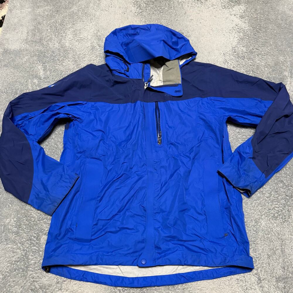 Marmot Membrain Rain Jacket Men Large Blue Hooded PreCip Waterproof Shell Hiking